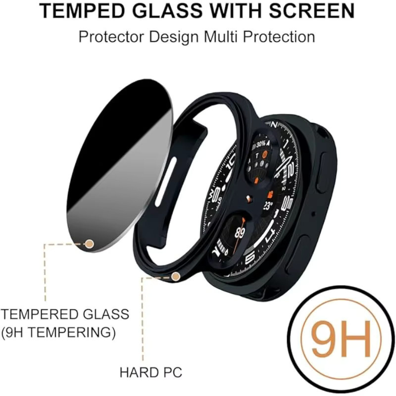 Mptionx Sichtschutzglas + Hülle für Samsung Galaxy Watch 8, Schwarz - Bild 3
