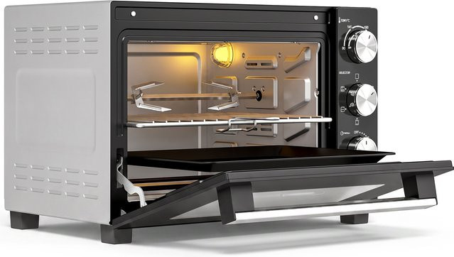 HOMCOM Minibackofen mit Umluft und Grill, 36 l, 1500 W, Silber - Bild 1
