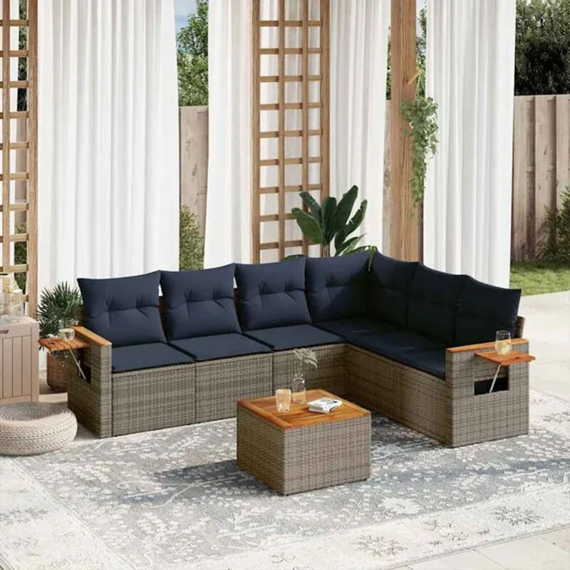 7-teilige moderne Garten-Sofagarnitur aus Poly-Rattan mit Kissen in Grau von vidaxl - Bild 1