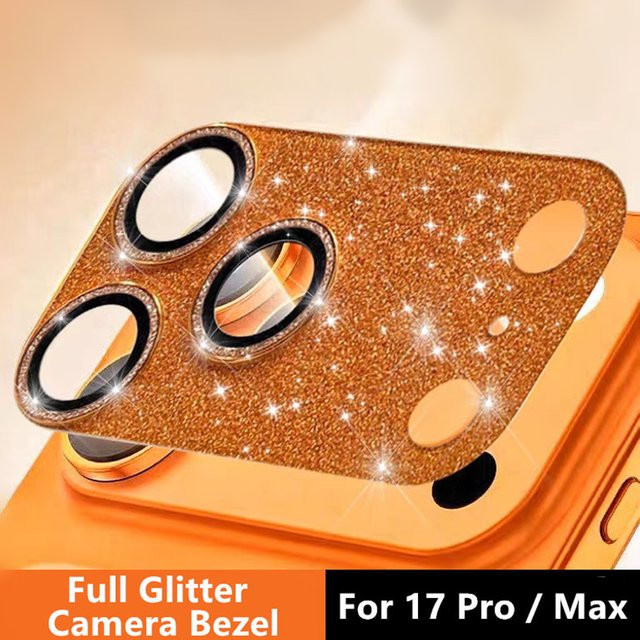 Bling Full Glitter Metall Kamera Lünette Schutz für iPhone 17 Pro Max und Air 17 Pro in Orange mit HD Glas Objektiv Ring Abdeckung - Bild 1