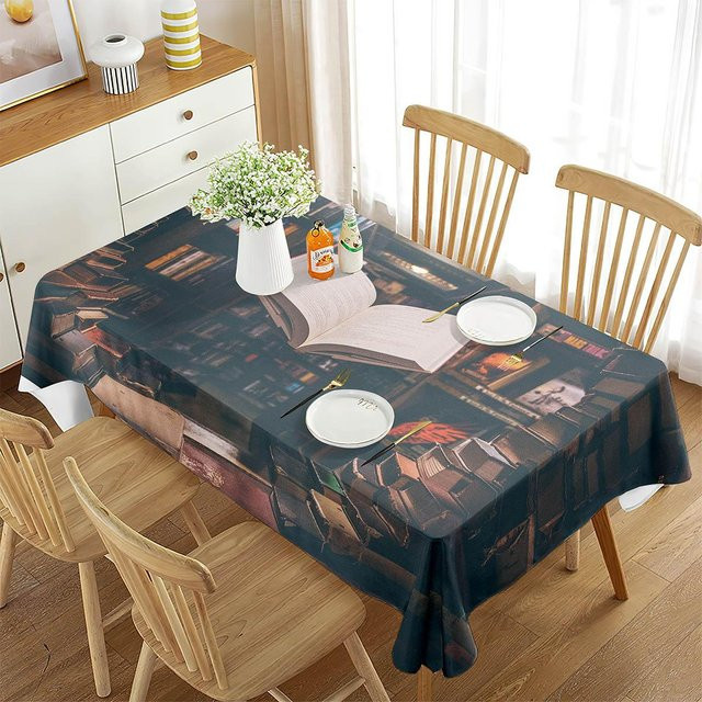 Fancy Style Studio Tischdecke mit Bücherregal-Muster, quadratisch, mehrfarbig, Polyester, B/T: 85 x 85 cm - Bild 1