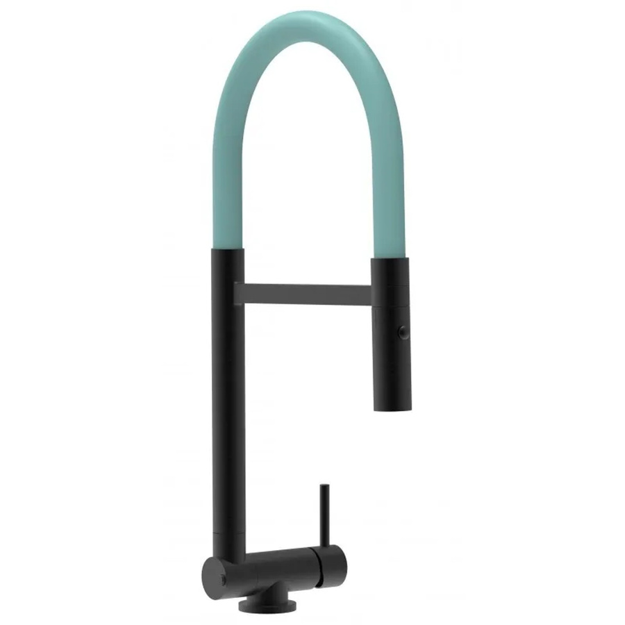 VIZIO Küchenarmatur für Vorfenster mit 360 Grad schwenkbarem Auslauf und abnehmbarer 2-Strahl Handbrause, Schwarz Matt und Türkis, Höhe: 45 cm - Bild 2
