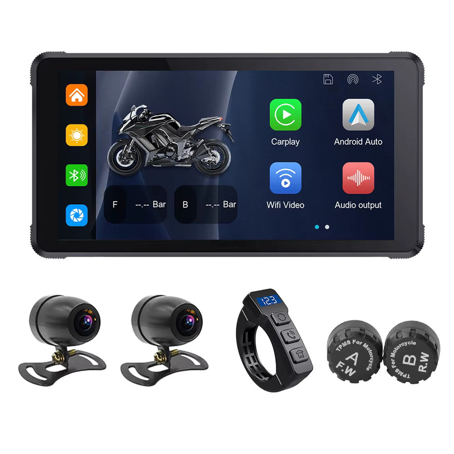 NaviFly 5,5 Zoll Motorrad-Bildschirm mit kabellosem CarPlay, GPS-Navigation, Android-Unterstützung und TPMS, wasserdicht, Schwarz - Bild 6