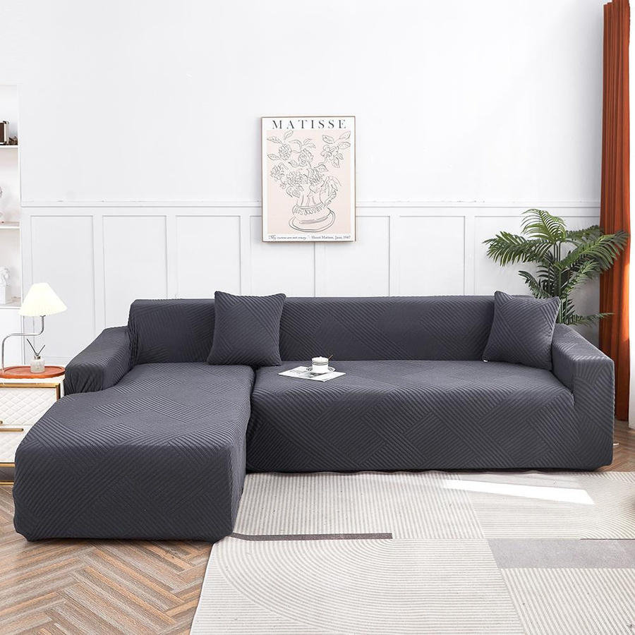 airldianer Stretch-Jacquard-Sofa-Schonbezüge für L-förmige Sofas, 4-Sitzer, Grau, Breite: 235-300 cm - Bild 2