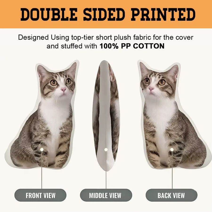 Personalisiertes Katzenfoto-Kissen mit doppelseitigem 3D-Druck in Weiß für Sofa oder Bett - Bild 2