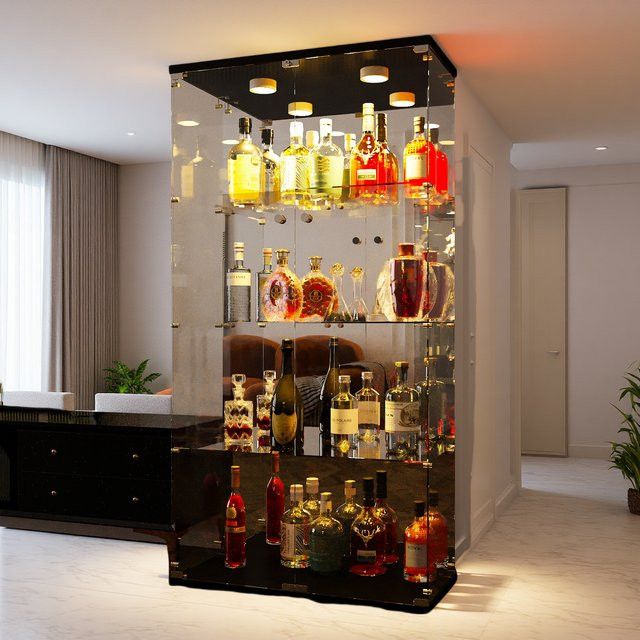 FEEOHOME Standvitrine aus Glas mit LED Beleuchtung und Schloss in Weiss - Bild 1