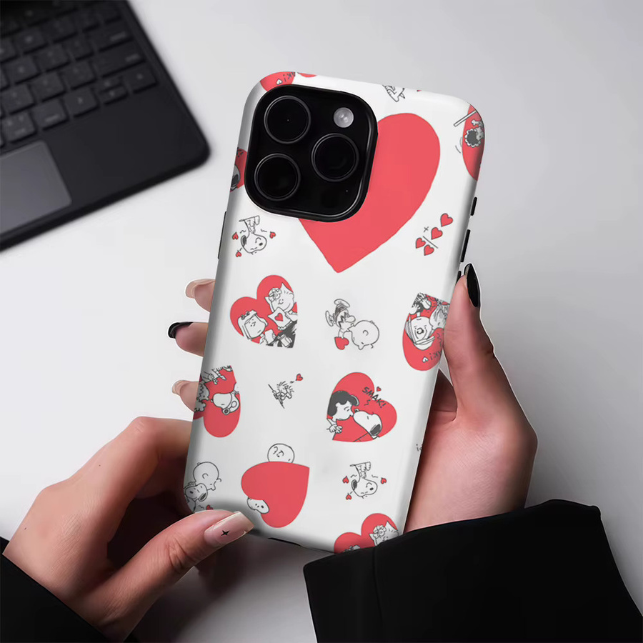 Potdemiel Snoopy Herz Liebe Handyhülle für iPhone 17 16 15 14 13 Pro Max Plus, Robuste Magnetische Einzel- und Doppelschicht Hülle, Weiß - Bild 2