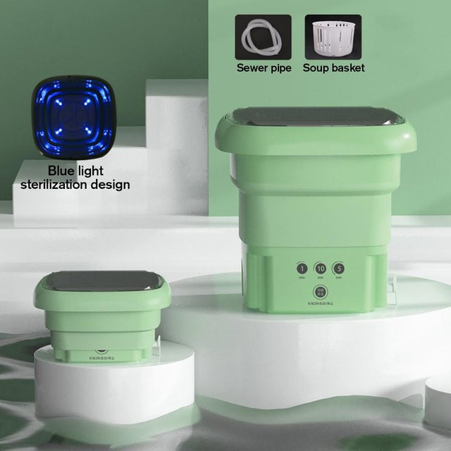 Tragbare Mini-Waschmaschine von Refreshing Home in Grün mit Abflusskorb und Top-Loader-Funktion - Bild 1