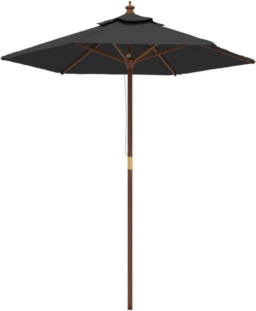 vidaXL Sonnenschirm mit Holzmast aus Bambus und Polyester in Schwarz, B: 196 cm, H: 231 cm - Bild 1
