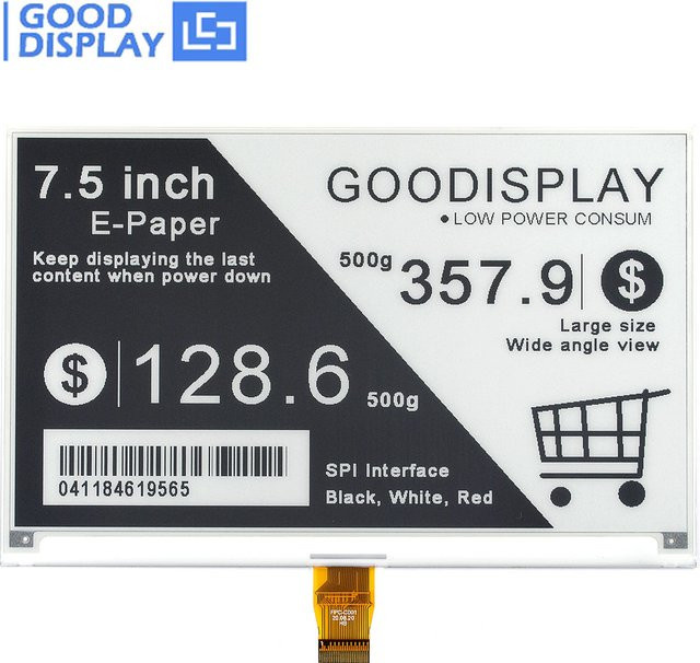 GooDisplay 7,5-Zoll E-Paper-Bildschirmmodul mit 4-Stufen-Graustufen, E-Ink-Display, 800x480 Auflösung, 1,5s Schnelle Aktualisierung und SPI-Schnittstelle, Modell GDEY075T7 - Bild 1