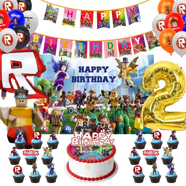 Roblox Geburtstag Dekoration Set mit Wimpelbanner, Luftballons und Kuchenaufsatz in Mehrfarbig für Kinder und Babypartys - Bild 1