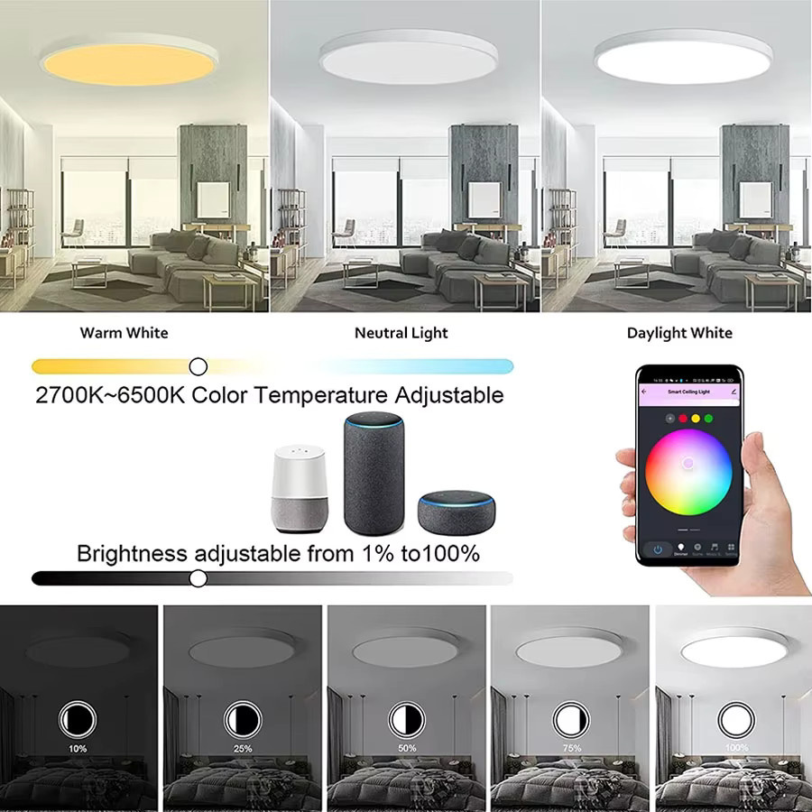 Tuya WiFi Smart LED Deckenlampe RGB Dimmbar mit Alexa und Google Home, Multicolour, Rund - Bild 4