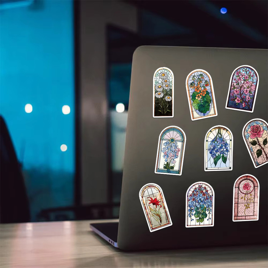 50 Stück bunte Blumen Glas Aufkleber zur Dekoration von Fenstern, Tassen und Laptops in Mehrfarbig - Bild 3
