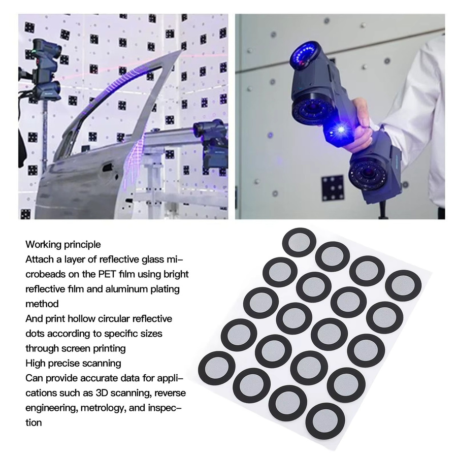 200 Stück 3D-Scanmarker in Schwarz, diffuse Reflexionsmarkierungspunkte für professionelles 3D-Tracking, ID: 12 mm, OD: 19 mm - Bild 4
