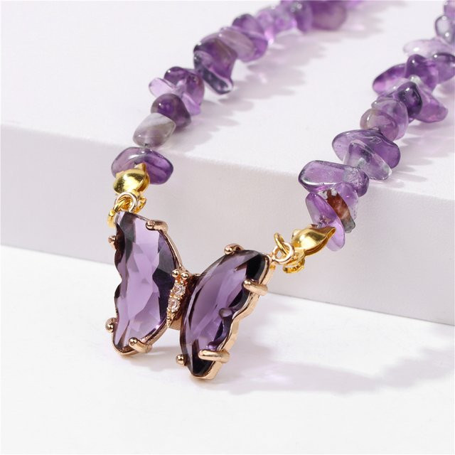 GolbalJew Halskette, Schmetterling, Amethysten Quarz Kristall, Messing, Damen - Bild 1
