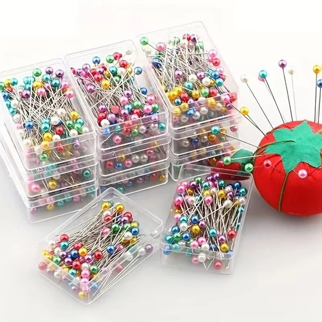 100 Stück Mode Nähnadeln mit farbigen Glas- und Keramikköpfen in Multicolour aus Metall für DIY-Projekte - Bild 1
