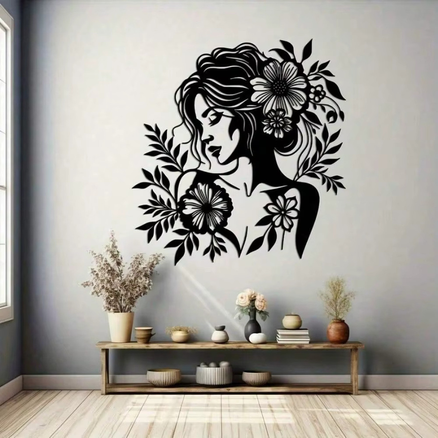 Moderne Wanddekoration CIFBUY Frauenskulptur mit Blumenmotiv aus schwarzem Metall - Bild 5