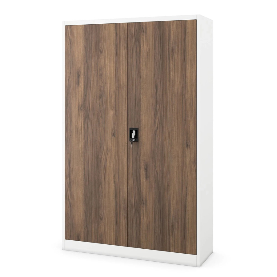 JAN NOWAK Metall-Aktenschrank JAN II aus Stahl mit verstellbaren Regalböden und Schloss, Weiß und Nussbraun, H: 185 cm, B: 115 cm, T: 40 cm - Bild 2