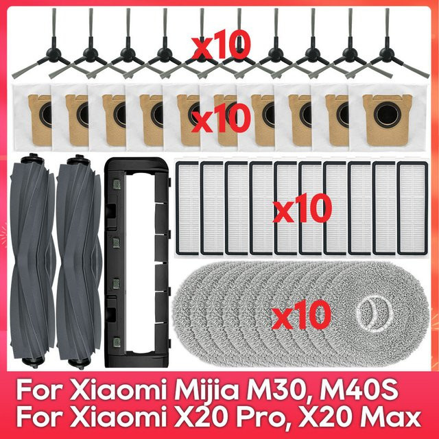 OSSIEAO Ersatzteil-Set für Xiaomi Robot Vacuum X20 Pro, X20 Max, M30, M40S, D102GL, D109GL, D102 mit Bürsten, Filtern und Wischmops in Multicolour - Bild 1