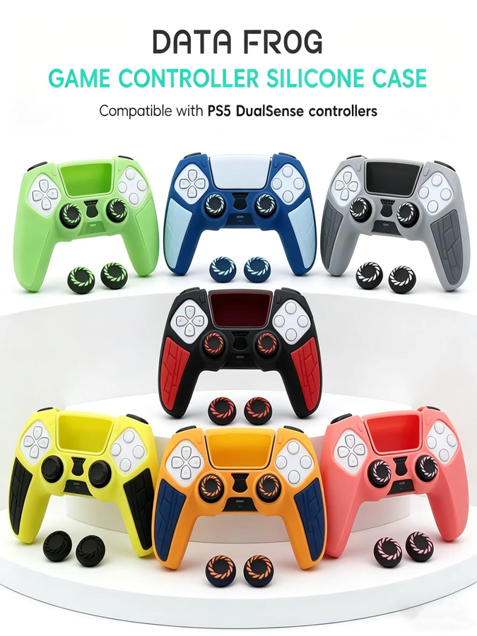 DATA FROG Retro Silikonhülle in Grau für PS5 DualSense Controller mit Thumbstick-Abdeckung - Bild 5