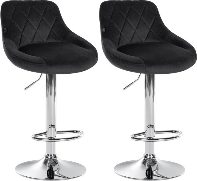 DELUKE 2er Set Barhocker FALON aus Samt in Schwarz mit silbernen Details, drehbar mit Lehne, B/T/H: 46 x 49 x 83 cm - Bild 1