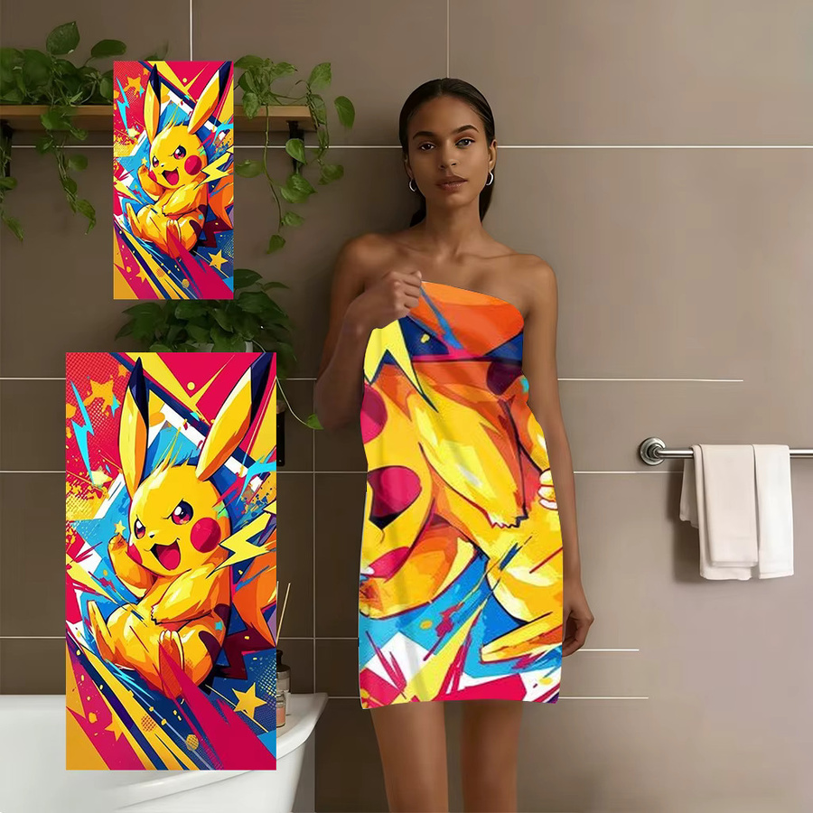Potdemiel Pikachu Strandtuch mit Graffiti-Design aus Mikrofaser, Mehrfarbig - Bild 6