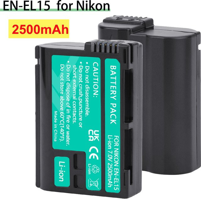 2er Set Ersatzakkus EN-EL15 für Nikon mit 2500mAh in Schwarz - Bild 1