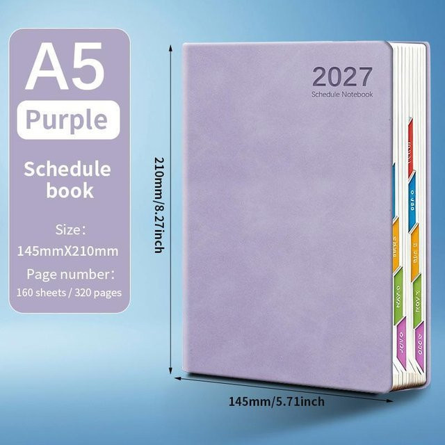 Sugarr Tagesplaner 2027 Notizbuch mit PU-Leder Einband und Band, A6, Lila, 320 Seiten - Bild 1