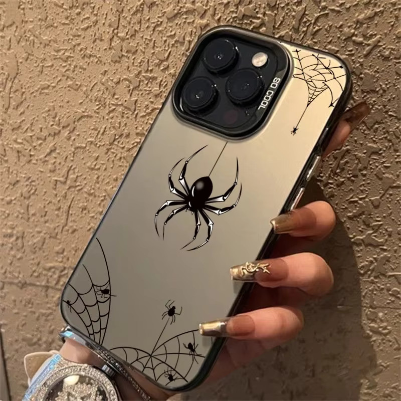 Handyhülle mit Cartoon Black Spider Design für iPhone 16 15 14 13 12 11 Pro Max Plus SE in Schwarz und Silber - Bild 2