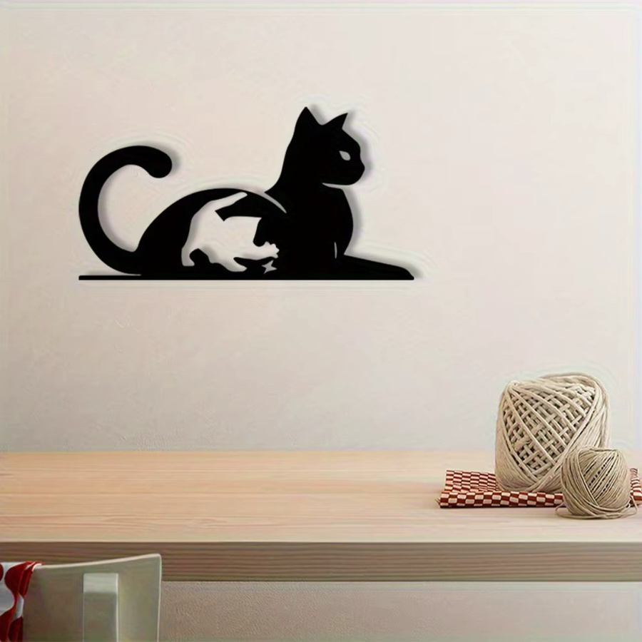 Vintage Katzen-Metallwandkunst von CIFBUY in Schwarz aus pulverbeschichtetem Eisen - Bild 2