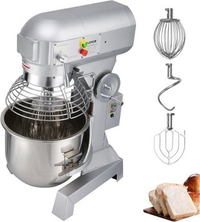 VEVOR Teigknetmaschine Küchenmaschine aus Edelstahl mit 14 Liter Edelstahlschüssel, 600 W, 3 Geschwindigkeiten, Farbe Silber