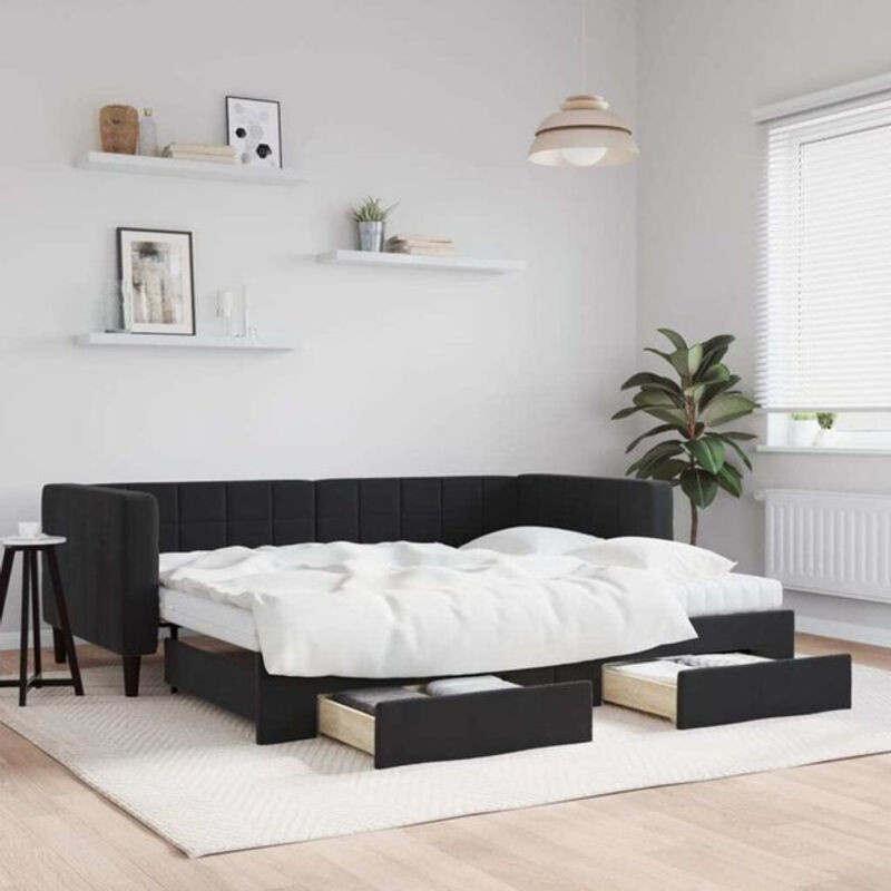 Vidaxl Funktionsbett Tagesbett aus Samt mit Schubladen in Schwarz B/T/H: 90 x 200 cm - Bild 1