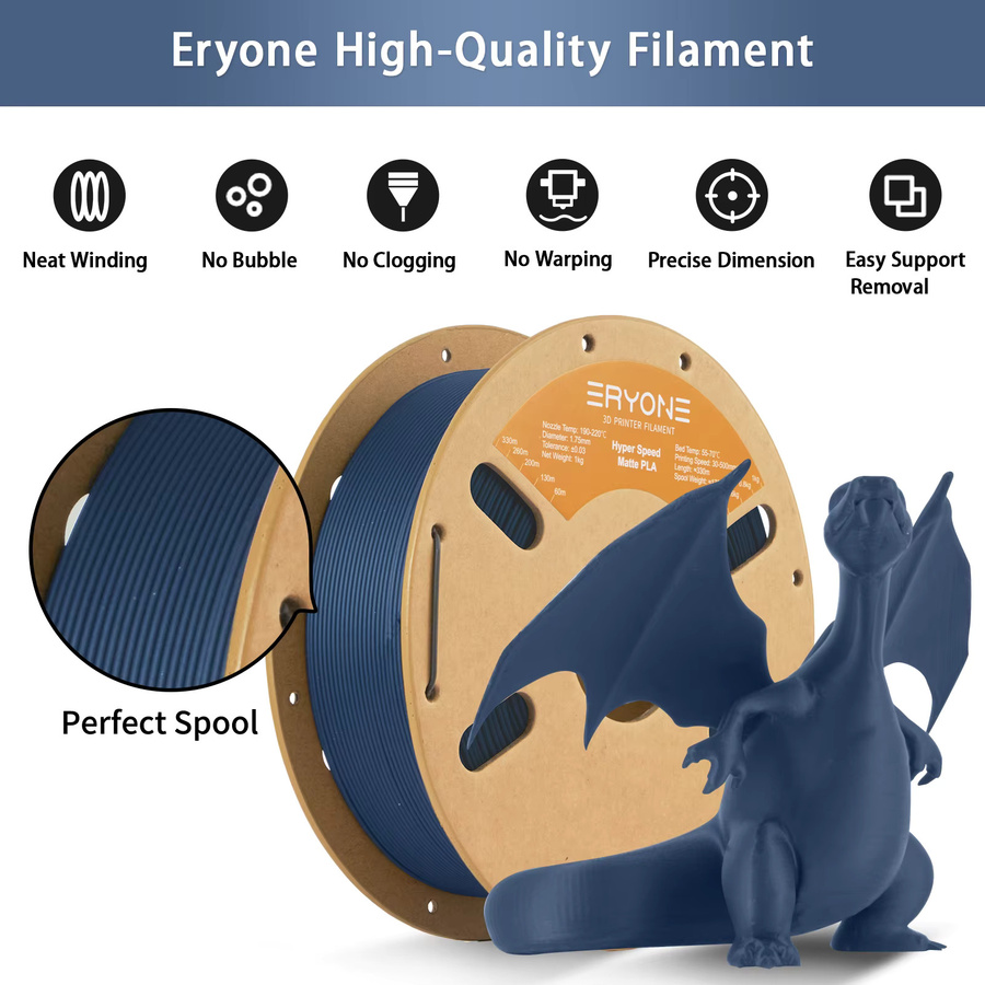 ERYONE Hyper Speed Matte PLA Filament Grau, 1,75 mm für FDM 3D-Druck - Bild 2