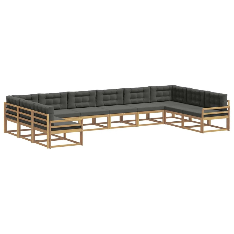 vidaXL Outdoor-Sofagarnitur aus massivem Akazienholz in U-Form, 10-teiliges Set in Anthrazit und Weiß mit Kissen und Armlehnen - Bild 2