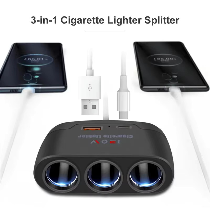 3-in-1 Dual USB 120W Auto Zigarettenanzünder Adapter mit Schnellladegerät für 12V und 24V in Schwarz - Bild 2
