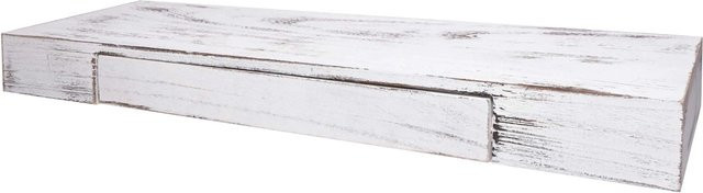 BERLINLODGE Wandregal mit Schublade aus Paulownia-Holz in Weiß im Shabby-Vintage-Stil, H x B x T: 8 x 80 x 25 cm - Bild 1