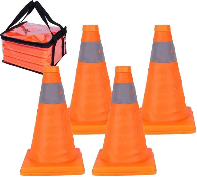 Relaxdays Pylonen 4er Set aus Polyester in Orange mit Reflektoren, faltbar, Höhe: 30 cm, Breite: 19 cm, Tiefe: 19 cm - Bild 1