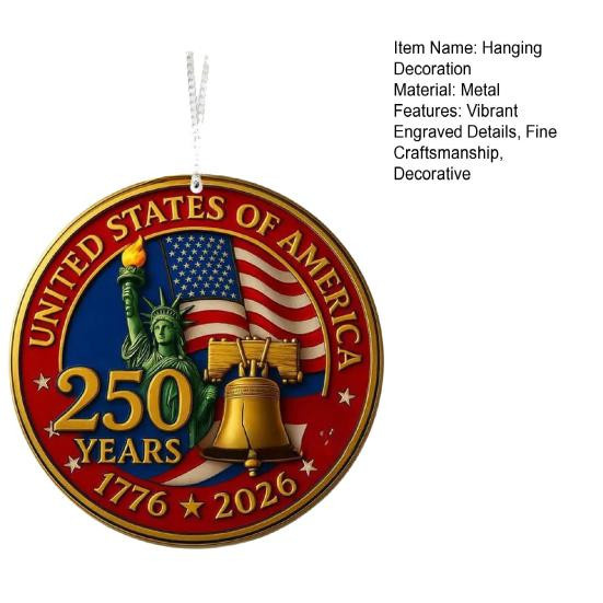 Aunel Hängedekoration US-Flagge zum 250. Jahrestag der Vereinigten Staaten, rundes Ornament aus Acryl und Metall, Multicolor - Bild 5