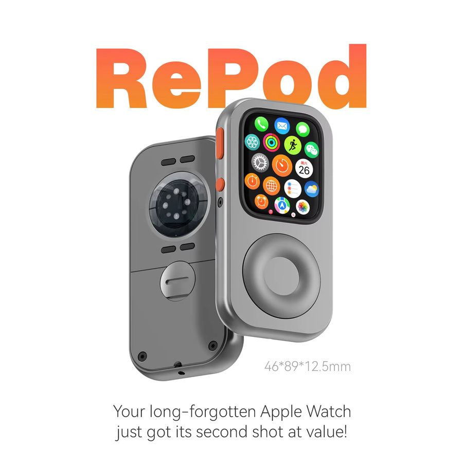 RePod Schutzhülle aus Aluminiumlegierung für Apple Watch Series 7, 8 und 9 in Grau mit Click-Wheel-Design - Bild 2