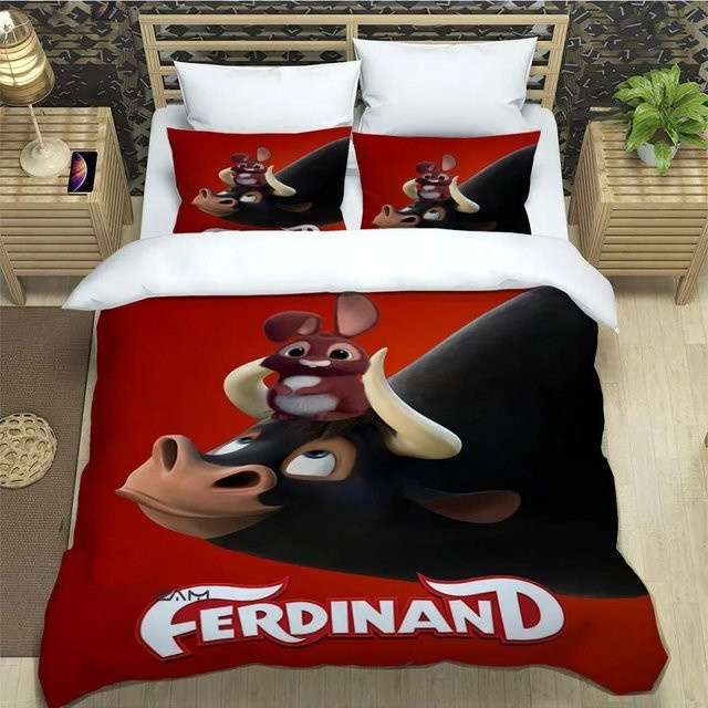 Bettwäscheset Ferdinand Cartoon mit 3D-Druck in Rot von Binchi Outdoor Product, bestehend aus Bettbezug und Kissenbezug, B/H: 200 x 230 cm - Bild 1