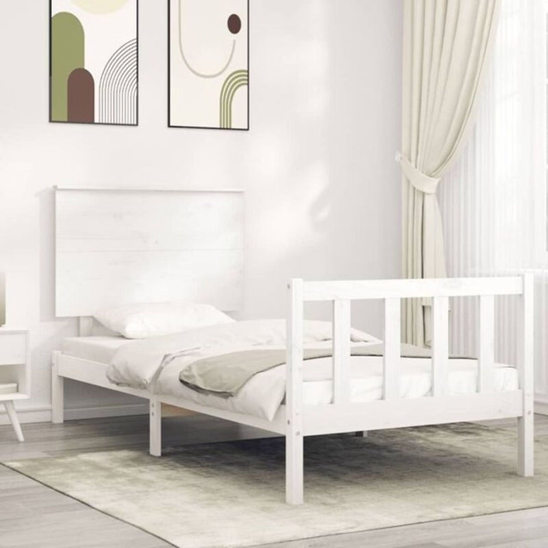 Massivholzbett vidaxl aus Kiefernholz in Weiß im Landhausstil B/T/H: 100 x 200 x 82,5 cm ohne Matratze - Bild 1