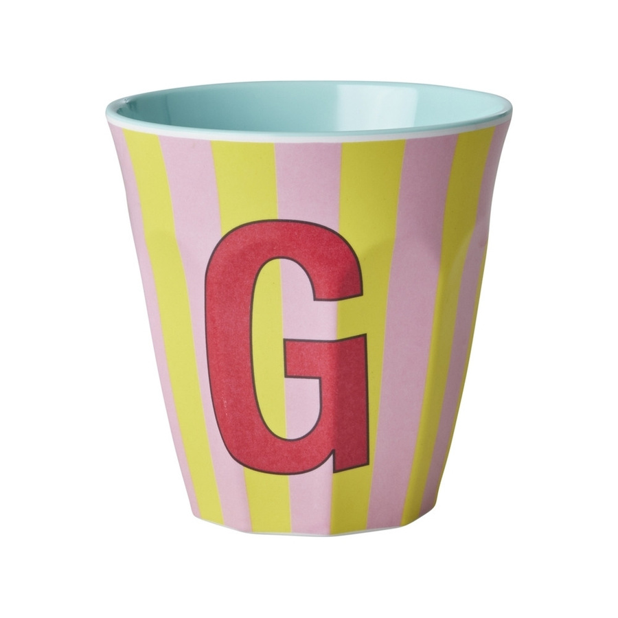 Rice Melamin Becher Buchstabe G mit Streifen in Pink, 250ml - Bild 1