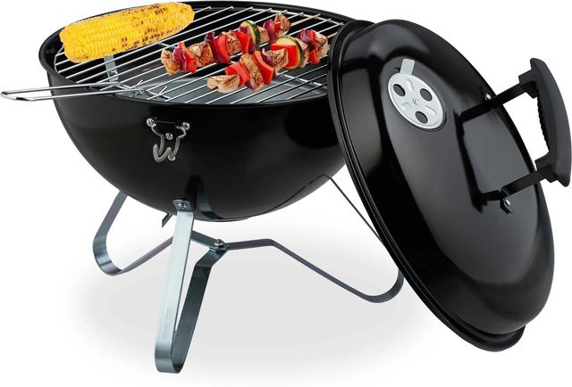 Relaxdays Kugelgrill aus Stahl in Schwarz, tragbarer Holzkohlegrill, B/T/H: 45 x 37 x 33 cm - Bild 1