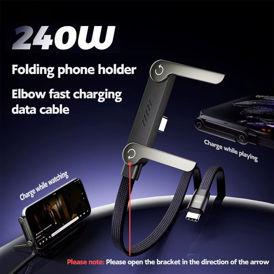 ILEPO 2-in-1 faltbares Multi-Ladekabel mit USB-C und 240 W Schnellladung in Schwarz - Bild 2