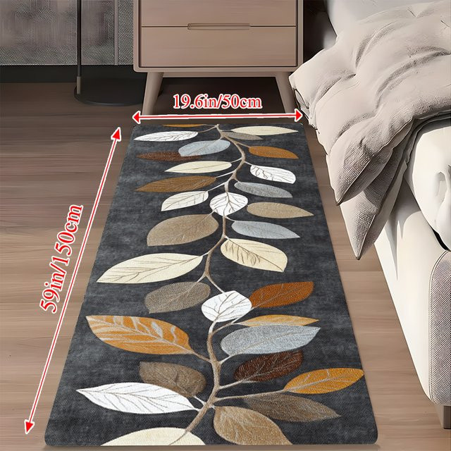 VIKAMA Küchenteppich mit Blattmuster und Farbverlauf in Grau, moderner Läuferteppich für Wohnzimmer, Schlafzimmer und Küche - Bild 1