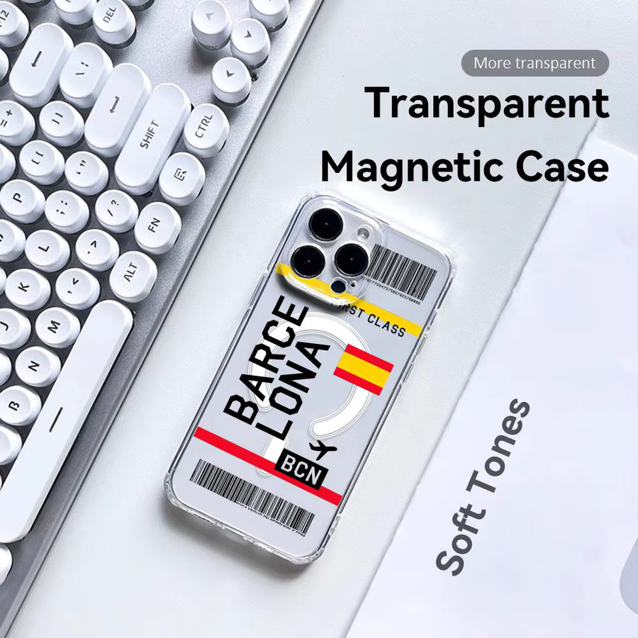 Transparente Magnetische Handyhülle mit Flugticket Spanien Motiv für Apple iPhone 17 16 15 14 13 12 11 Pro Max Plus Stoßfest und Kratzfest - Bild 3
