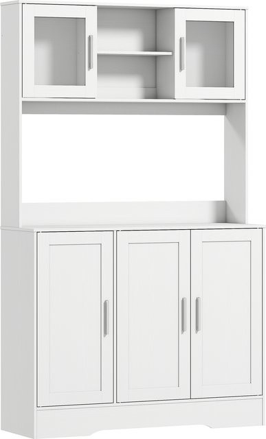 Aosom Küchenschrank Hochschrank in Weiß mit Glastüren und Arbeitsplatte im skandinavischen Design - Bild 1