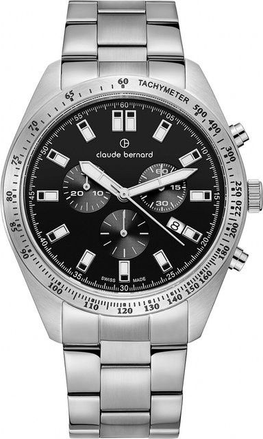 Claude Bernard Chronograph, Quarz, Edelstahl, Schwarz, 44 mm, Herren - Bild 1