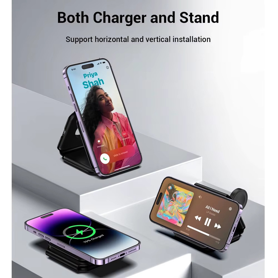KEPHE 3-in-1 Faltbares Magnetisches Kabelloses Ladegerät in Weiß, Kompatibel mit iPhone 12-15 Serie und AirPods 2/3/Pro - Bild 2
