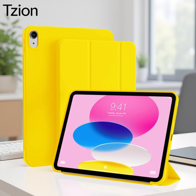 TZION Magnetische Smart Cover Hülle für iPad 11. und 10. Generation (10.9 und 11 Zoll), Slim Trifold Flip Case mit Auto-Wake/Sleep Funktion, Lila und Gelb - Bild 1